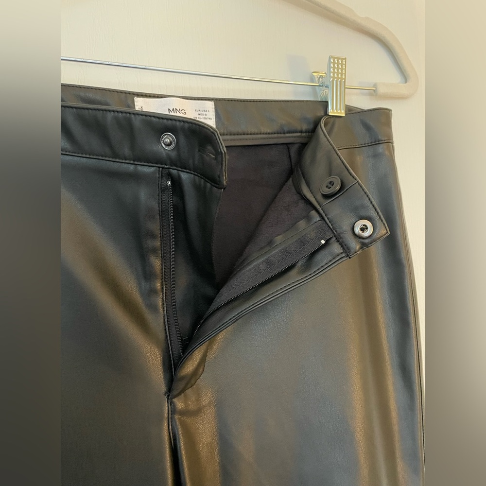 Mango MNG Casual Black Faux High Rise Leather Pants Trousers - size L
